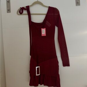 Edikted Burgundy One-Shoulder Mini Dress